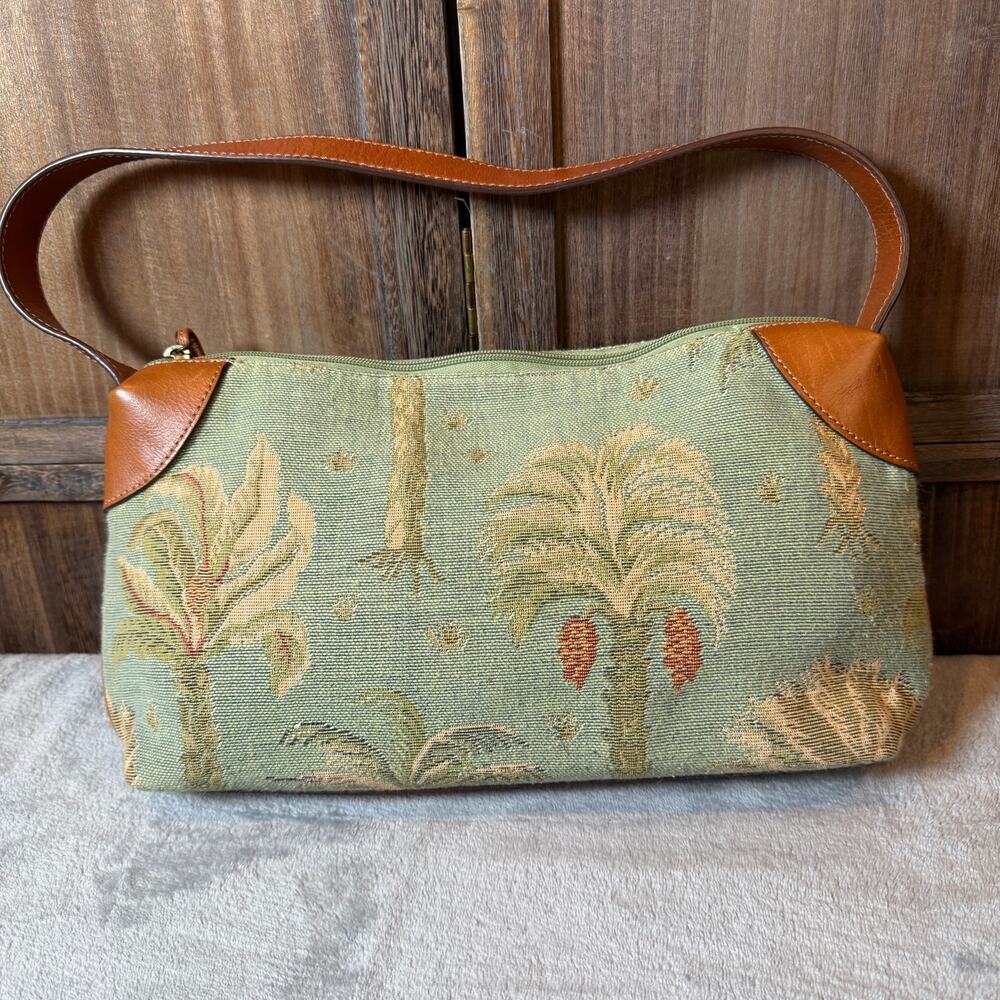 Tommy Bahama Palm Tree Tapestry Shoulder Bag Tropical Resort Green Purse